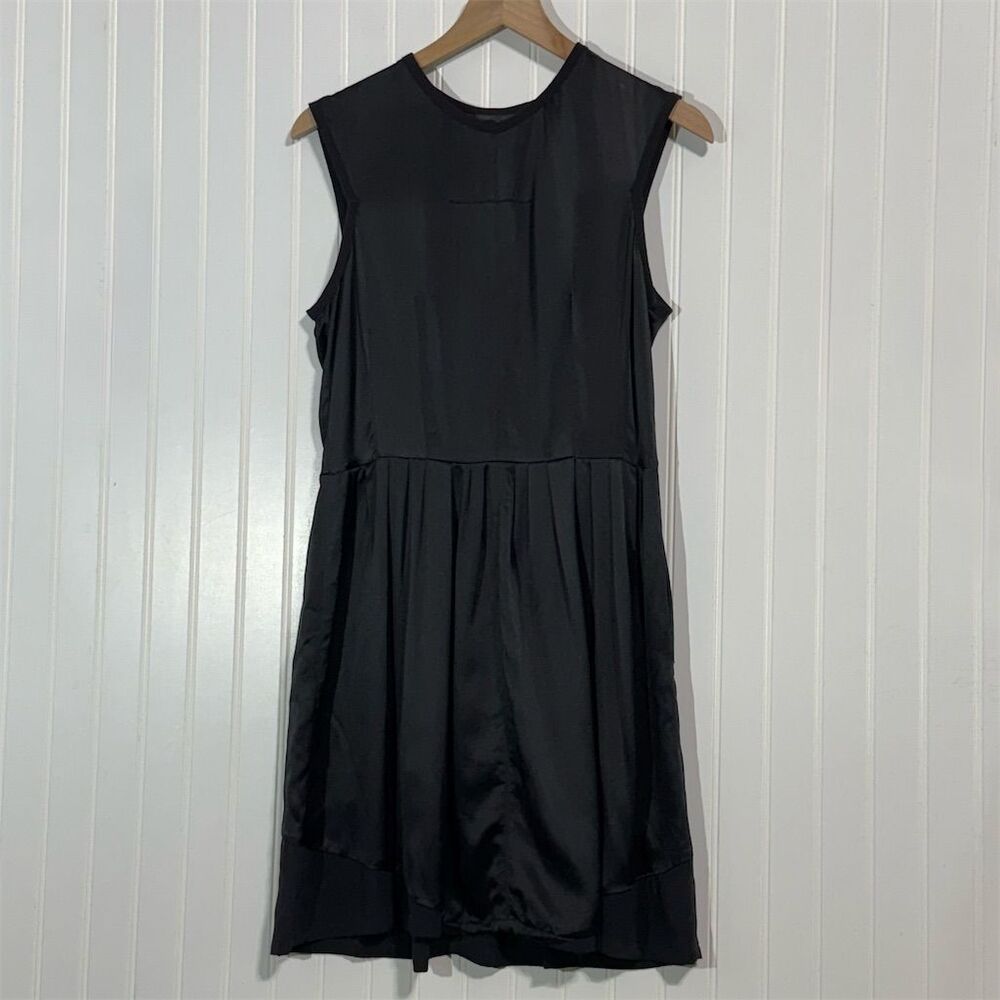 Proenza Schouler Black Silk Sleeveless Drop Waist Dress Sz 8 Minimalist Classic